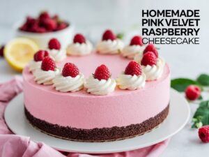 Homemade Pink Velvet Raspberry Cheesecake