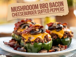 BBQ Mushroom Beef Bacon Cheeseburger Stuffed Peppers